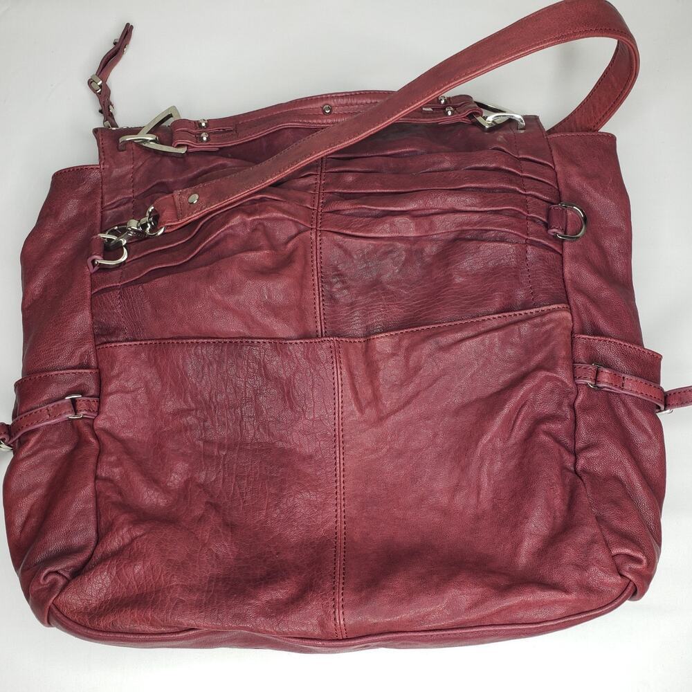 Junior Drake Gail Pleated Cranberry Bordeaux Leather Convertible Handbag Zippers - Picture 5 of 16
